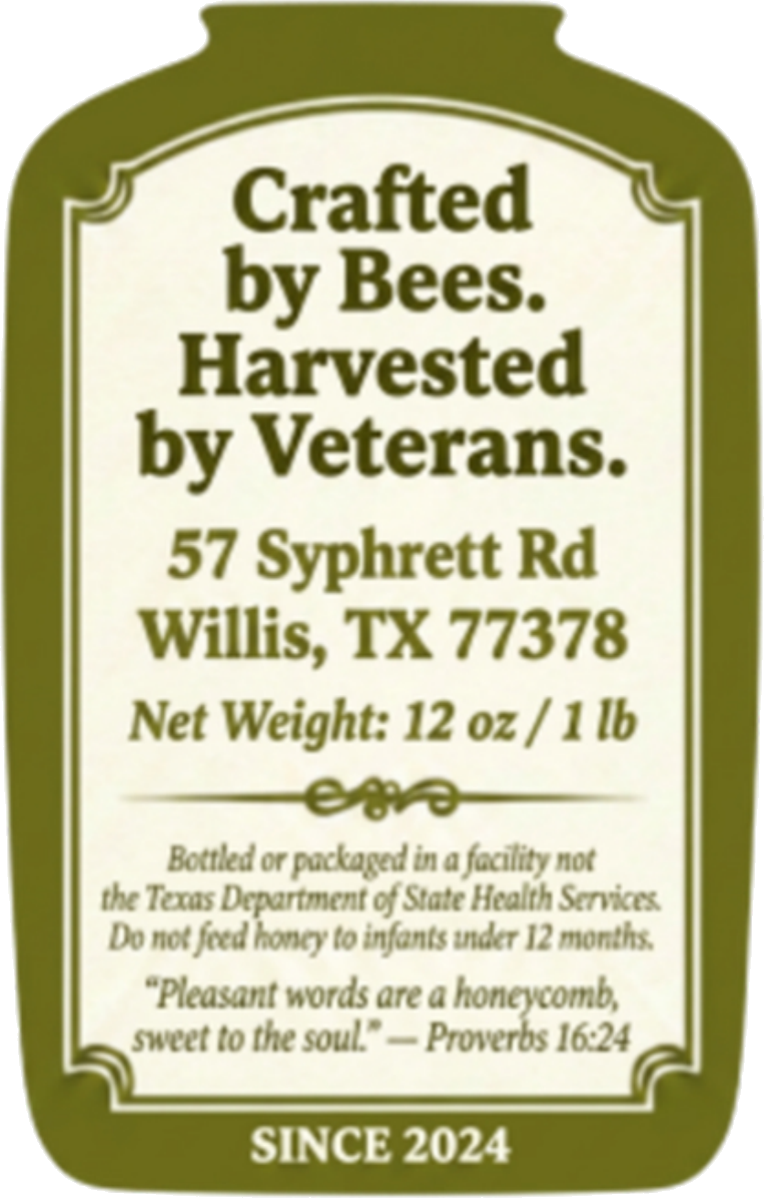 Old Waverly Honey back label showing net weight and handling information.